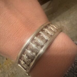 Vintage Sterling Silver Figural Cuff Bracelet 925 Mexican Style Panel Design